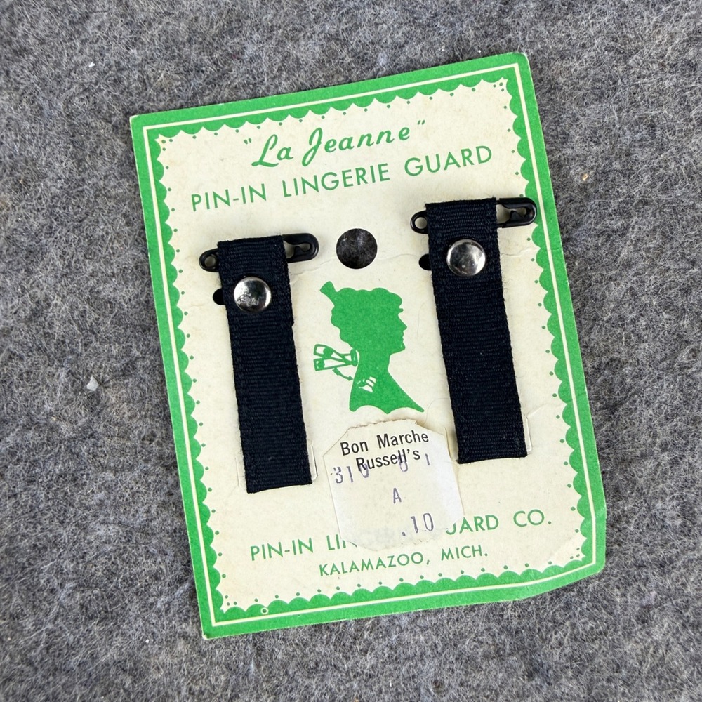 Vintage La Jeanne Pin-In Lingerie Guard Black Strap Holders Deadstock 1950s New